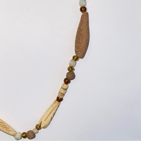 Vintage Ethnic Beaded 16" Necklace Terra Cotta Clay Glass Etched Faux Bone Beads - Picture 4 of 10
